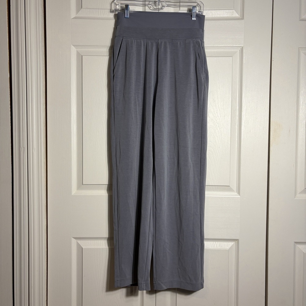 Athleta Seasoft Wide Leg Pants Women S Gray High Waist Pull On Pocket Athleisure
